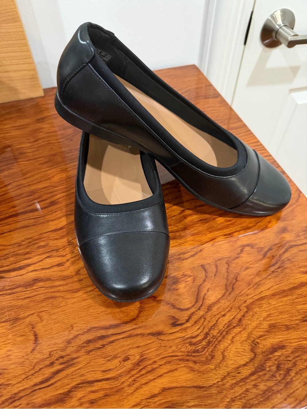 Clarks Black Leather Slip-On Ballet Flats
